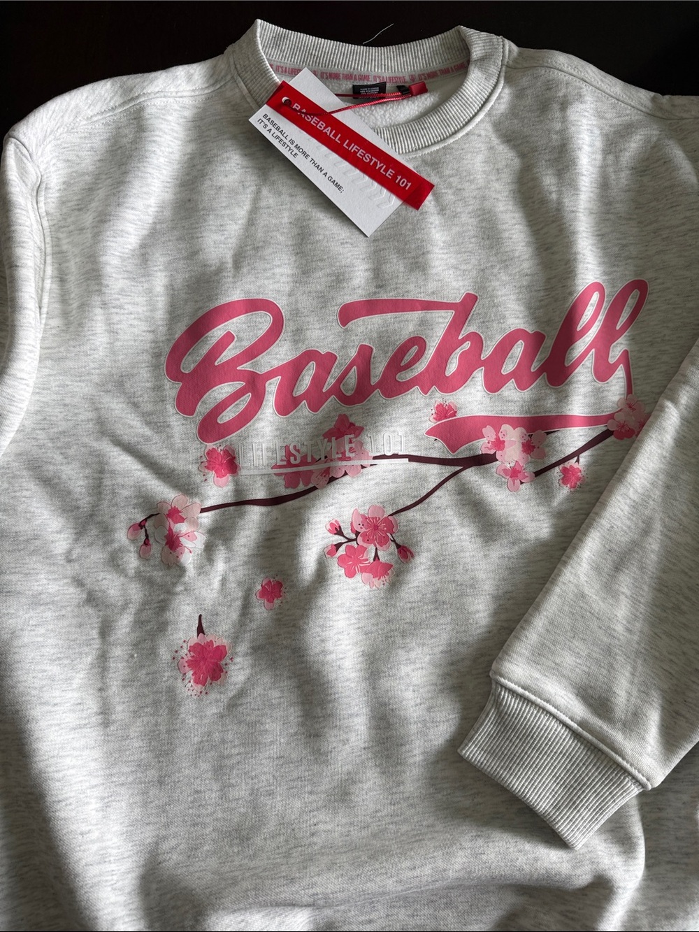 Baseball Graphic Crewneck Sweatshirt - Pink on Heather Gray